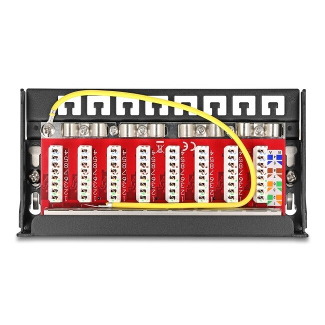 Delock Mini Desktop Patch Panel RJ45 jack 8 port Cat.6A shielded black - for mounting on a table, wall or DIN rail