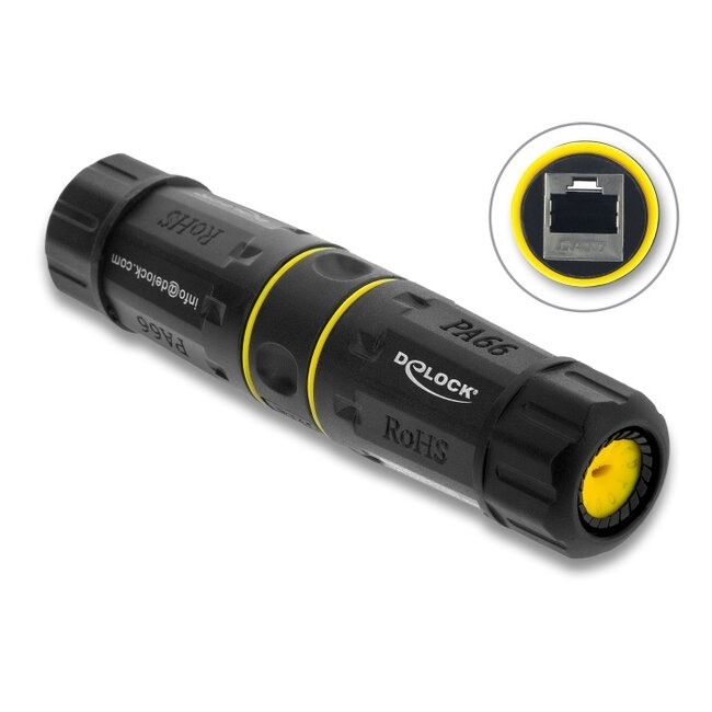 Delock Cable Connector RJ45 jack to RJ45 jack Cat.7 with M23 thread IP68 dust and waterproof