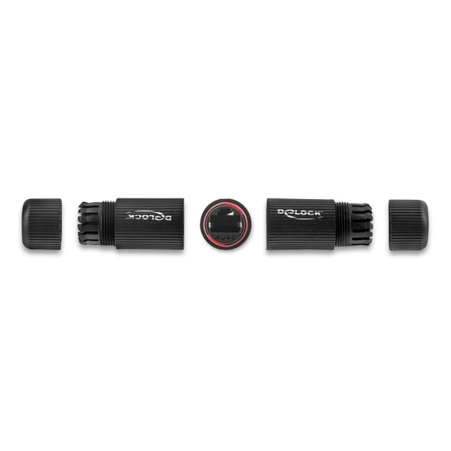 Delock Cable Connector RJ45 jack to RJ45 jack Cat.6 with M16 thread and bayonet lock IP68 dust and waterproof