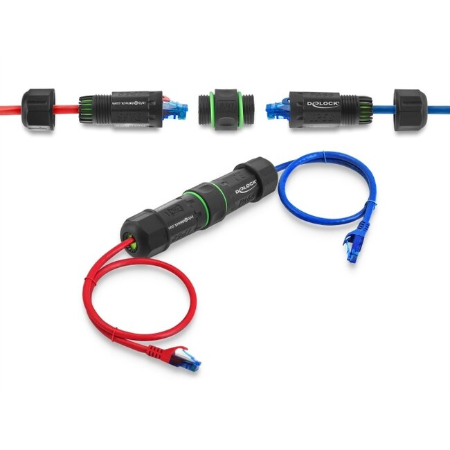 Delock Cable Connector RJ45 jack to RJ45 jack Cat.6 with M16 thread IP68 dust and waterproof