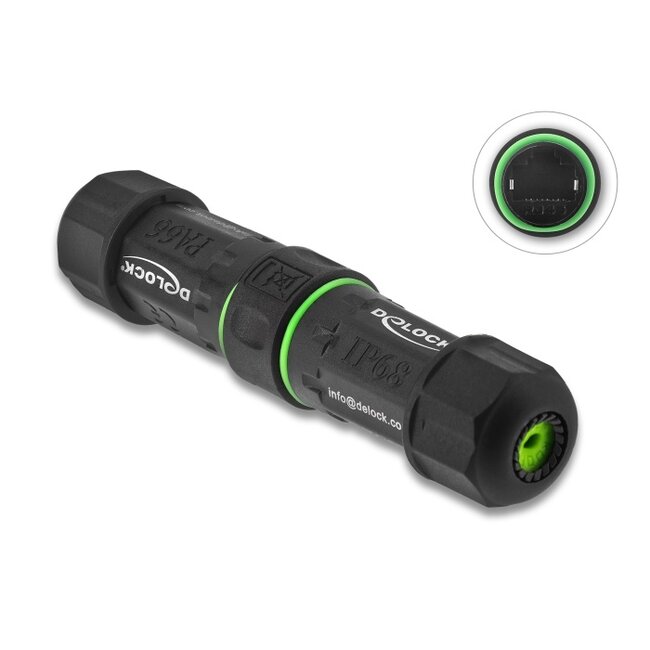 Delock Cable Connector RJ45 jack to RJ45 jack Cat.6 with M16 thread IP68 dust and waterproof