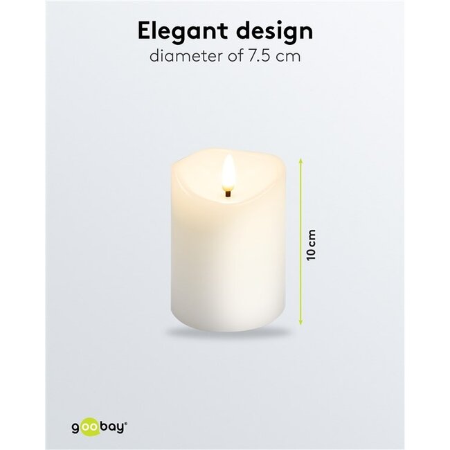 Goobay LED Real Wax Candle, white, 7.5 x 10 cm
