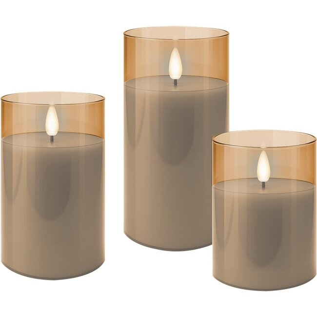 Goobay Set of 3 LED Real Wax Candles in Glass, Gold-Transparent