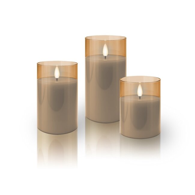 Goobay Set of 3 LED Real Wax Candles in Glass, Gold-Transparent