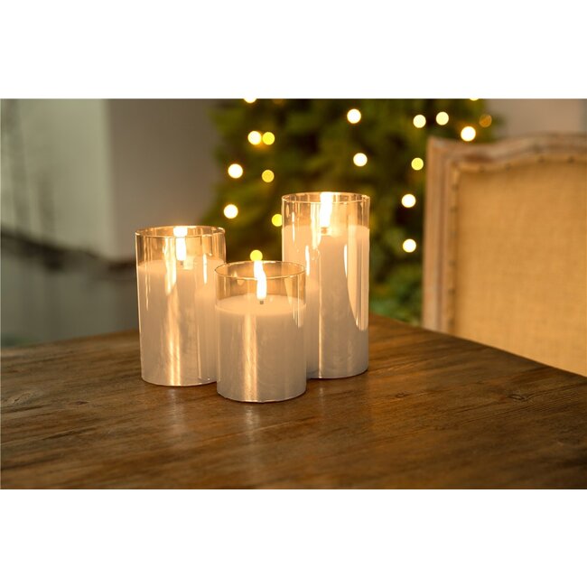 Goobay Set of 3 LED Real Wax Candles in Glass, Gold-Transparent