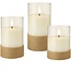 Goobay Set of 3 LED Real Wax Candles in Glass, White, Wrapped with Hemp