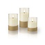 Goobay Set of 3 LED Real Wax Candles in Glass, White, Wrapped with Hemp