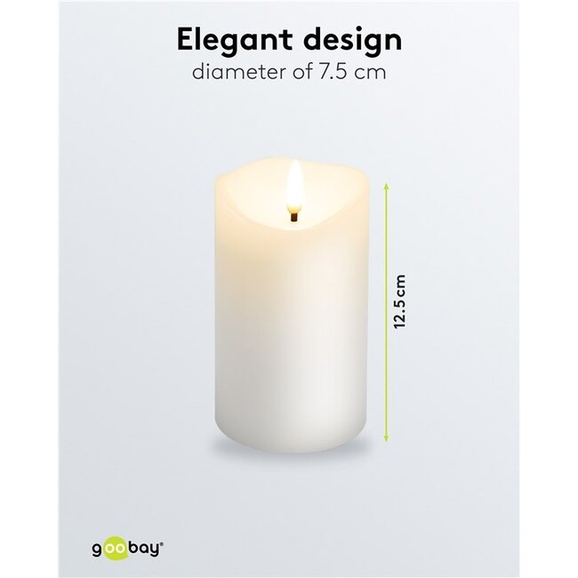Goobay LED Real Wax Candle, white, 7.5 x 12.5 cm