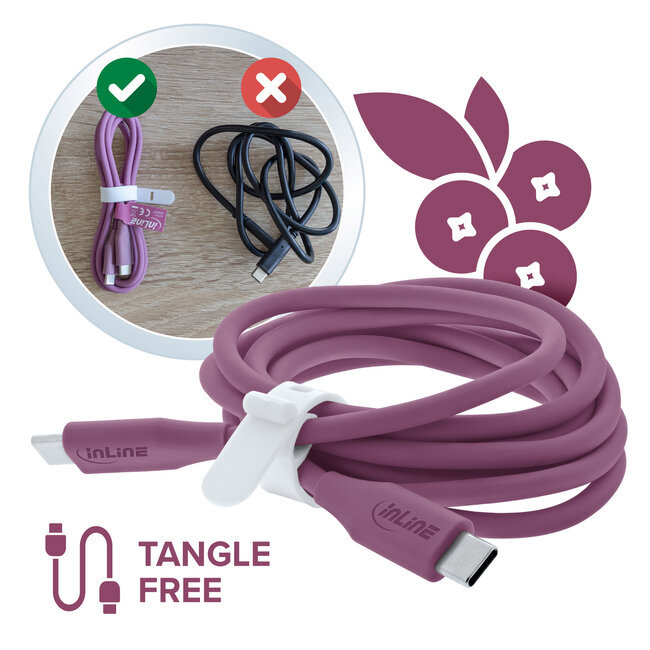 InLine® USB 2.0-kabel, USB-C-snelladingskabel 100 W, Wild Berry, 1m
