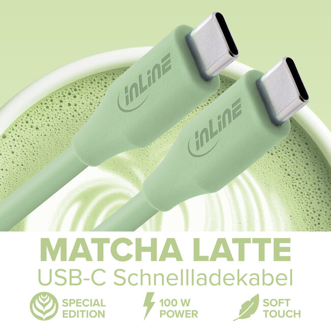 InLine® USB 2.0-kabel, USB-C-snelladingskabel 100 W Matcha Latte, 0,5m