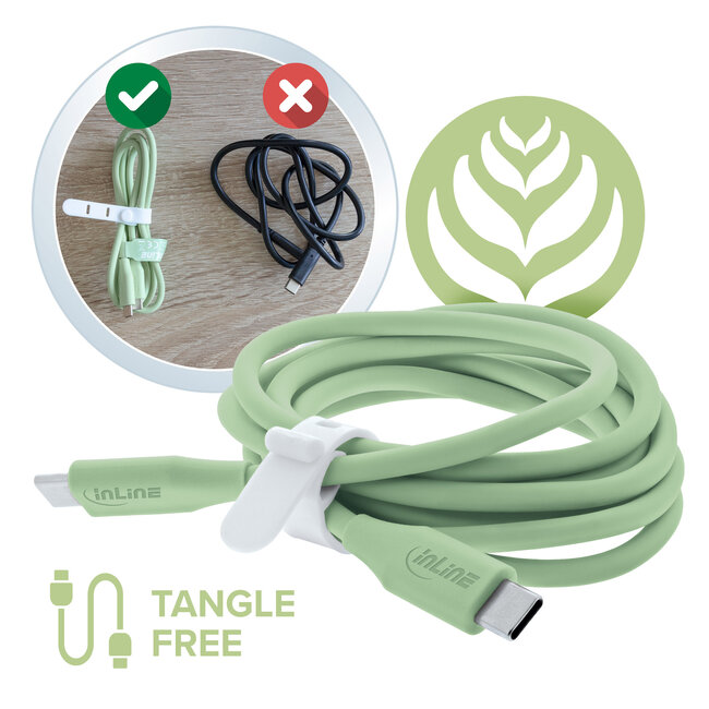 InLine® USB 2.0-kabel, USB-C-snelladingskabel 100 W Matcha Latte, 0,5m