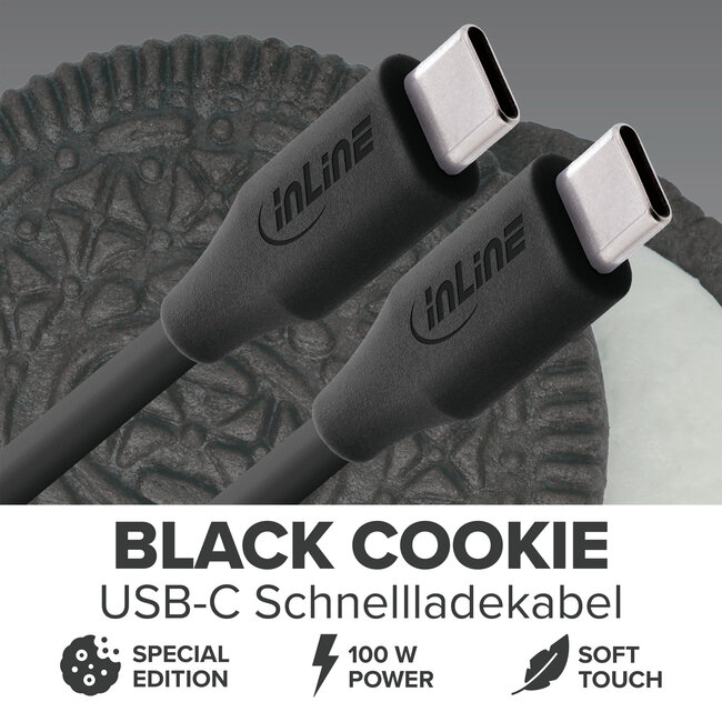 InLine® USB 2.0-kabel, USB-C-snelladingskabel 100 W, Black Cookie, 0,5