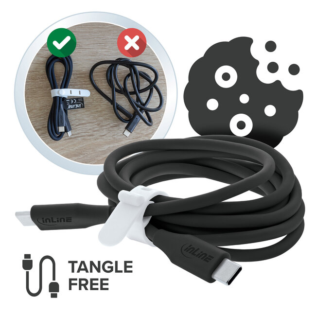 InLine® USB 2.0-kabel, USB-C-snelladingskabel 100 W, Black Cookie, 0,5