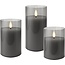 Goobay Set of 3 LED Real Wax Candles in Glass, Grey-Transparent