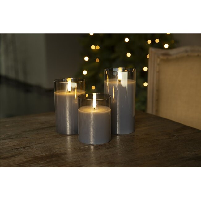 Goobay Set of 3 LED Real Wax Candles in Glass, Grey-Transparent