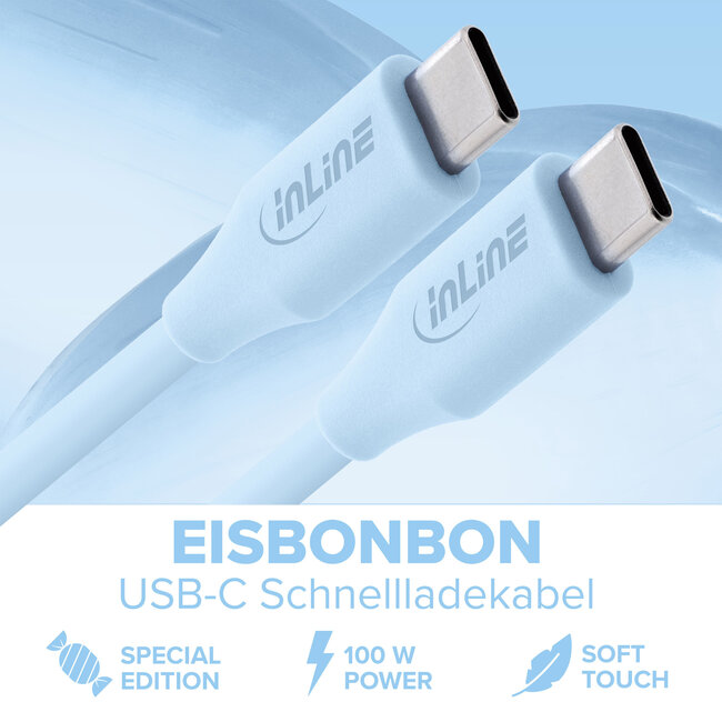InLine® USB 2.0-kabel, USB-C-snelladingskabel 100 W, ijsbonbon, 2m
