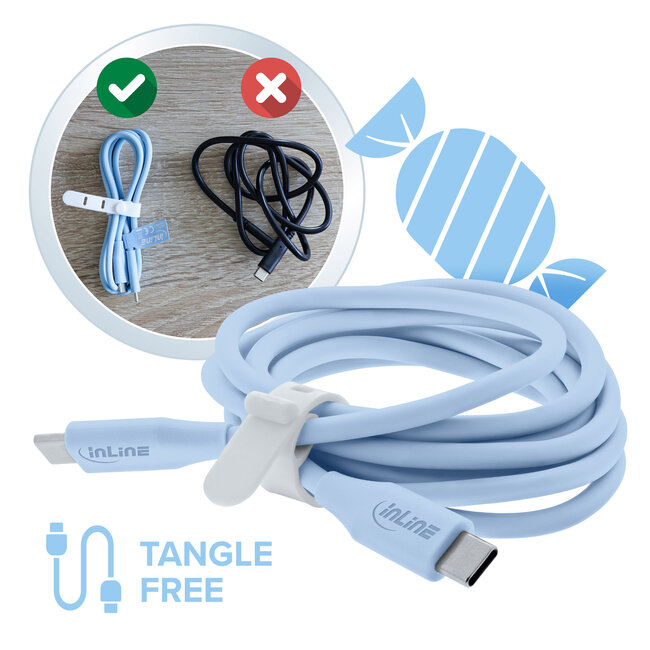 InLine® USB 2.0-kabel, USB-C-snelladingskabel 100 W, ijsbonbon, 2m