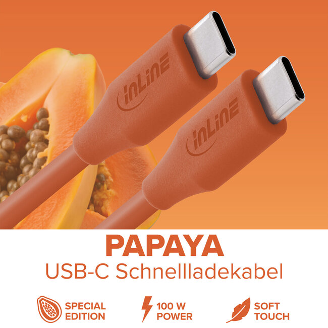 InLine® USB 2.0-kabel, USB-C-snelladingskabel 100 W, Papaya, 2m