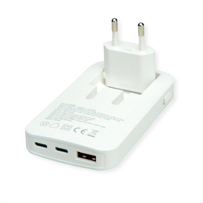 ROLINE USB Charger, schlank, mit klappbarem Euro-Stecker, 65W