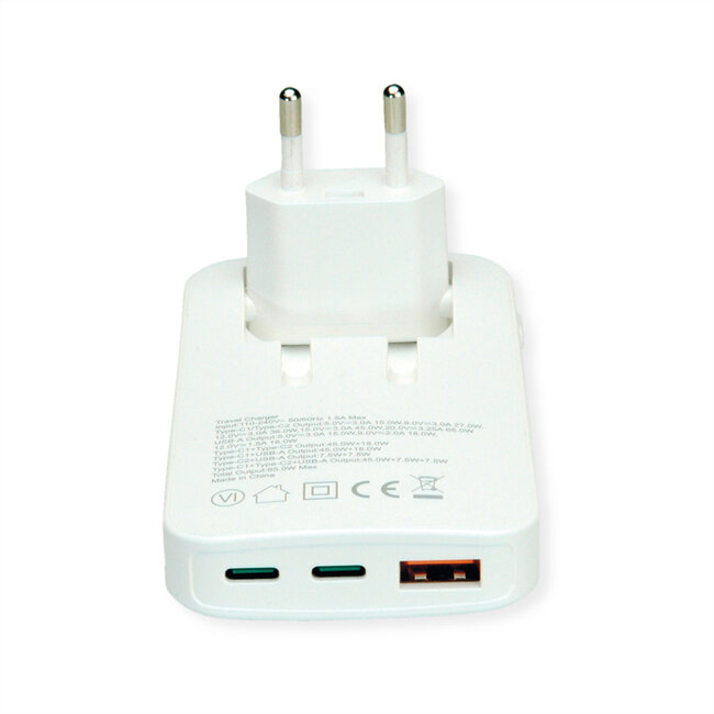 ROLINE USB Charger, schlank, mit klappbarem Euro-Stecker, 65W
