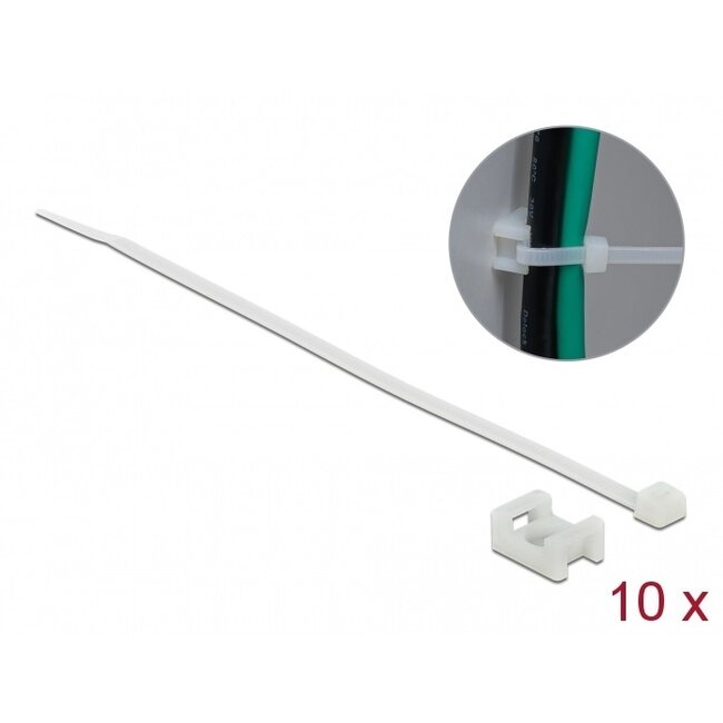 Tie-wraps met montagehouder | 200 x 3,6mm | transparant | 10 stuks