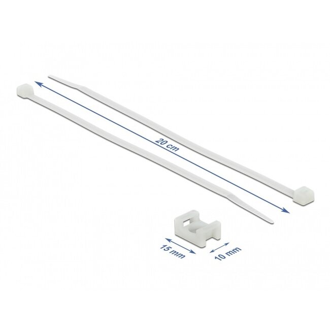 Tie-wraps met montagehouder | 200 x 3,6mm | transparant | 10 stuks