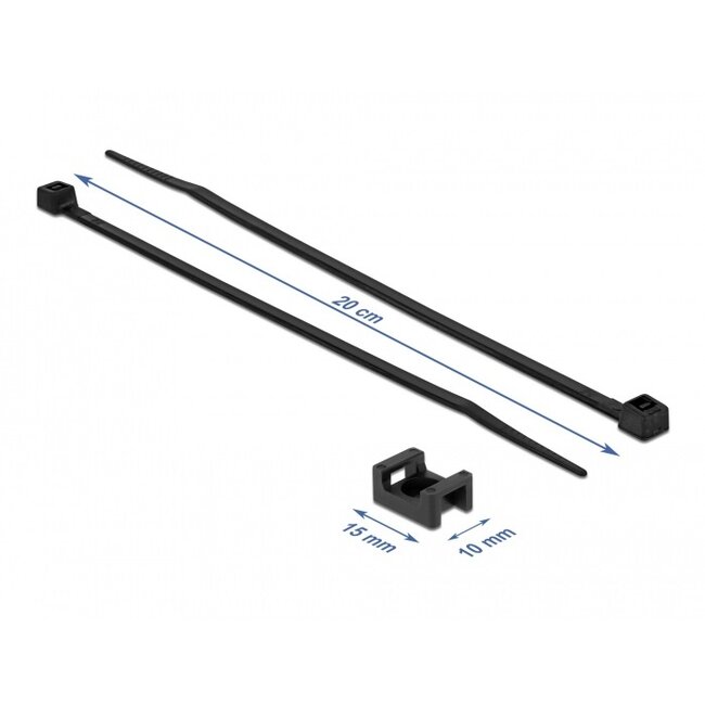 Tie-wraps met montagehouder | 200 x 3,6mm | zwart | 10 stuks