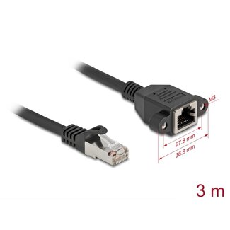 DeLOCK Delock Network Extension Cable S/FTP RJ45 plug to RJ45 jack Cat.6A 3 m flat design black
