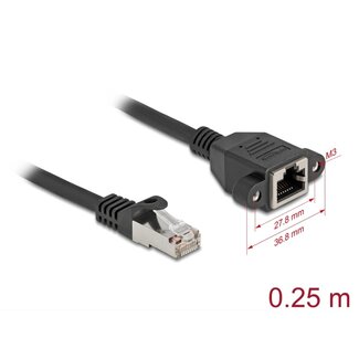 DeLOCK Delock Network Extension Cable S/FTP RJ45 plug to RJ45 jack Cat.6A 0.25 m flat design black