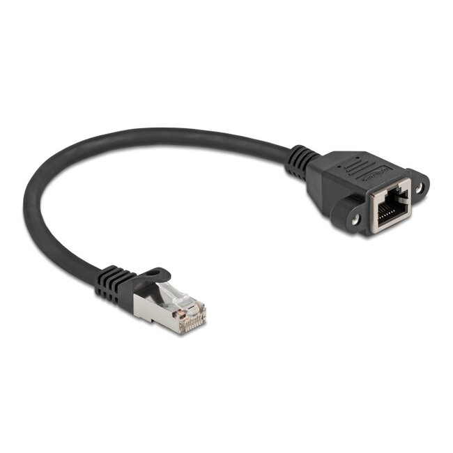 Delock Network Extension Cable S/FTP RJ45 plug to RJ45 jack Cat.6A 0.25 m flat design black