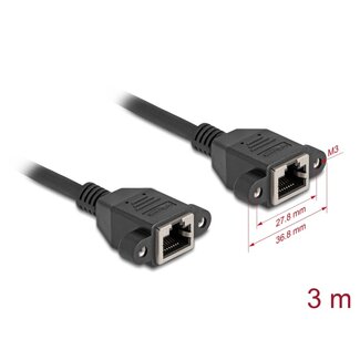 DeLOCK Delock Network Extension Cable S/FTP RJ45 jack to RJ45 jack Cat.6A flat design 3 m black