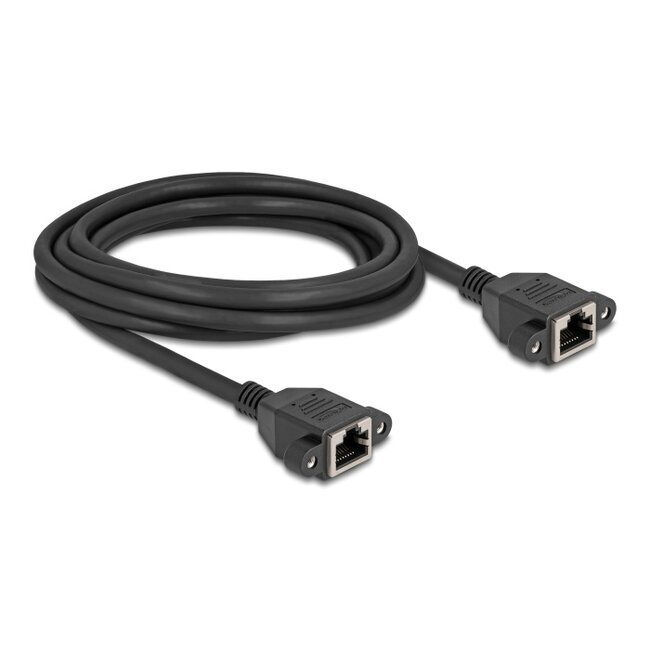 Delock Network Extension Cable S/FTP RJ45 jack to RJ45 jack Cat.6A flat design 3 m black