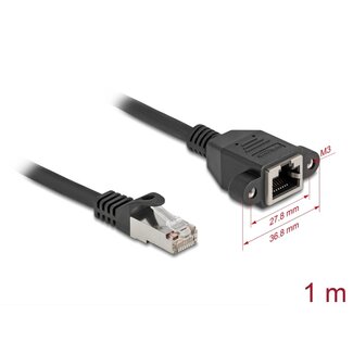 DeLOCK Delock Network Extension Cable S/FTP RJ45 plug to RJ45 jack Cat.6A 1 m flat design black