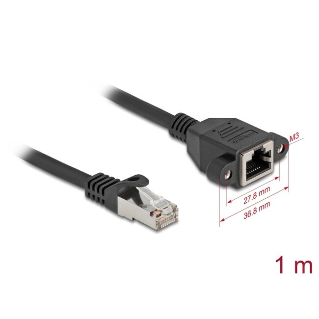 Delock Network Extension Cable S/FTP RJ45 plug to RJ45 jack Cat.6A 1 m flat design black
