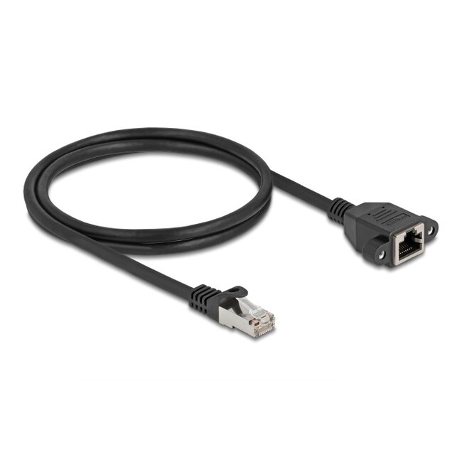 Delock Network Extension Cable S/FTP RJ45 plug to RJ45 jack Cat.6A 1 m flat design black