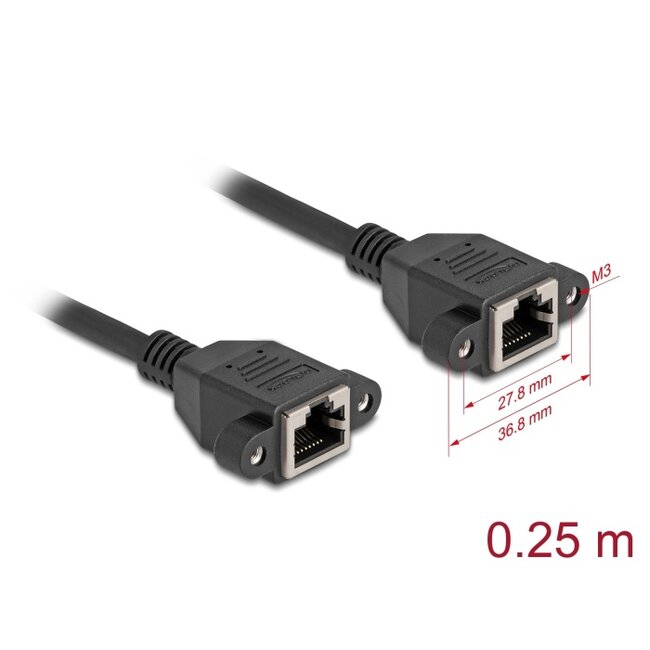 Delock Network Extension Cable S/FTP RJ45 jack to RJ45 jack Cat.6A flat design 0.25 m black