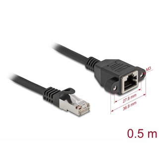 DeLOCK Delock Network Extension Cable S/FTP RJ45 plug to RJ45 jack Cat.6A 0.5 m flat design black