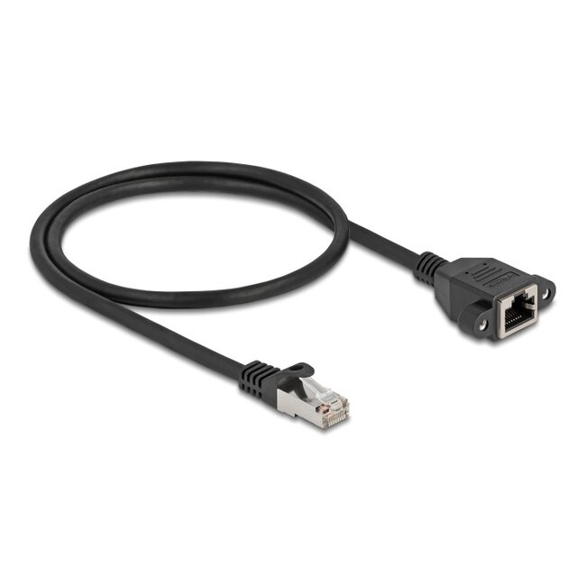 Delock Network Extension Cable S/FTP RJ45 plug to RJ45 jack Cat.6A 0.5 m flat design black