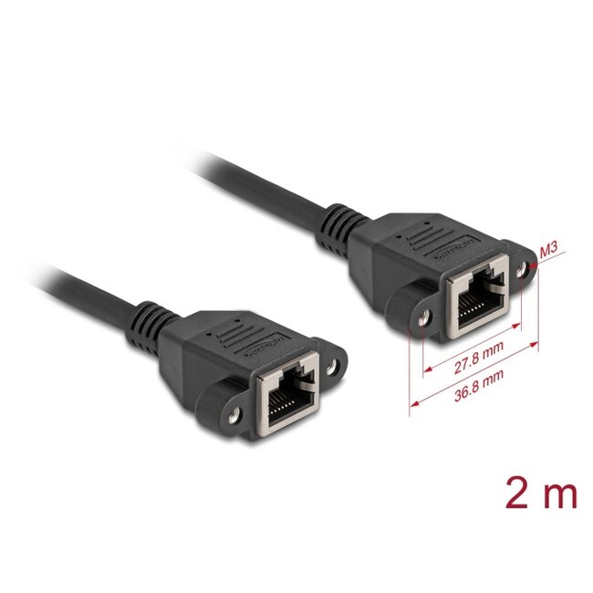 Delock Network Extension Cable S/FTP RJ45 jack to RJ45 jack Cat.6A flat design 2 m black