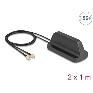 DeLOCK Delock 5G LTE GNSS WiFi 6 MIMO Antenna 2 x SMA plug 2.1 - 3.0 dBi omnidirectional with magnetic base and connection cable ULA100 1 m outdoor black