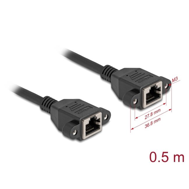 Delock Network Extension Cable S/FTP RJ45 jack to RJ45 jack Cat.6A flat design 0.5 m black