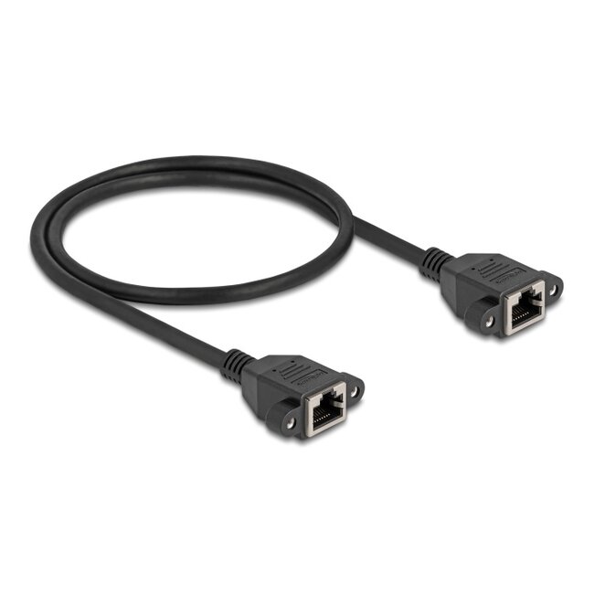 Delock Network Extension Cable S/FTP RJ45 jack to RJ45 jack Cat.6A flat design 0.5 m black