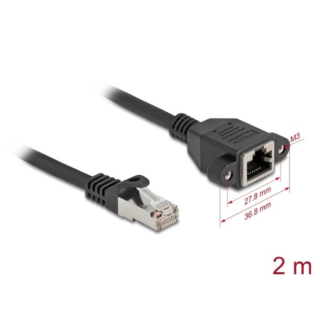 Delock Network Extension Cable S/FTP RJ45 plug to RJ45 jack Cat.6A 2 m flat design black