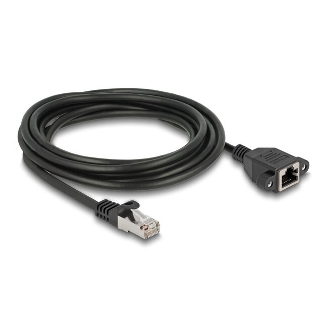 Delock Network Extension Cable S/FTP RJ45 plug to RJ45 jack Cat.6A 2 m flat design black