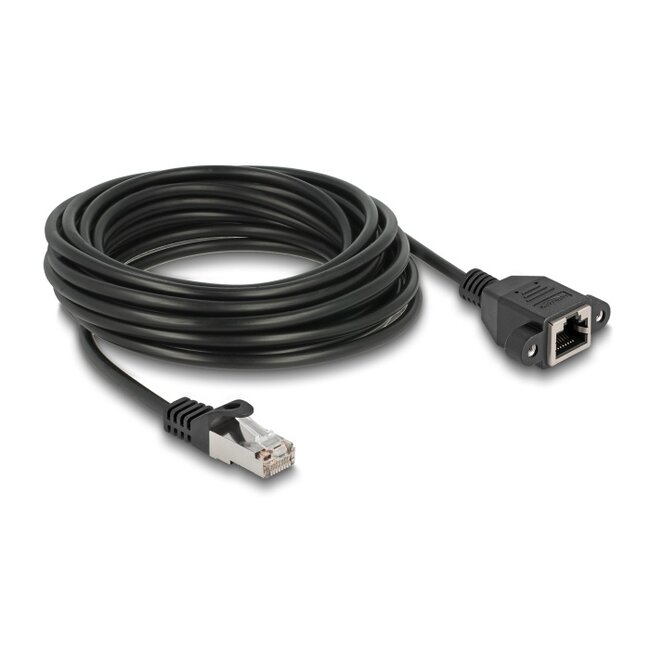 Delock Network Extension Cable S/FTP RJ45 plug to RJ45 jack Cat.6A 5 m flat design black