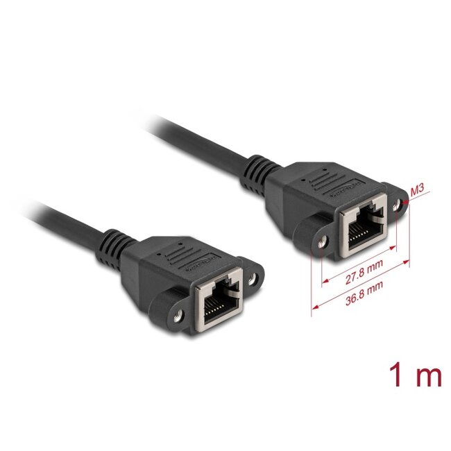Delock Network Extension Cable S/FTP RJ45 jack to RJ45 jack Cat.6A flat design 1 m black