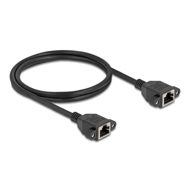 Delock Network Extension Cable S/FTP RJ45 jack to RJ45 jack Cat.6A flat design 1 m black