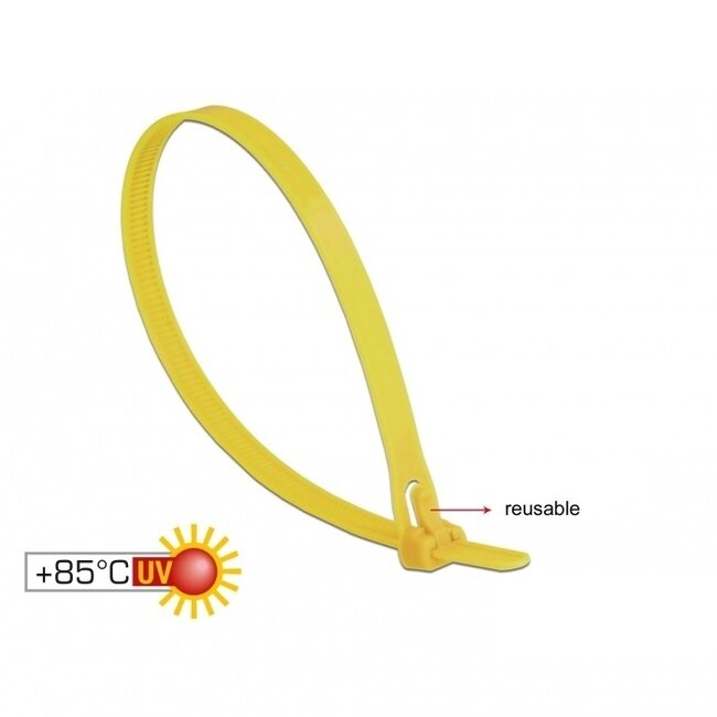 Tie-wraps | herbruikbaar | hittebestendig | 300 x 7,6mm | geel | 100 stuks