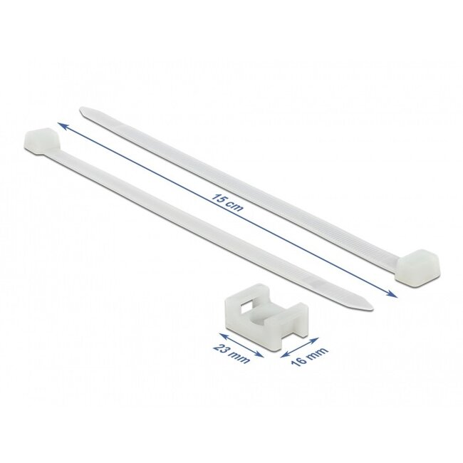 Tie-wraps met montagehouder | 150 x 7,2mm | transparant | 10 stuks