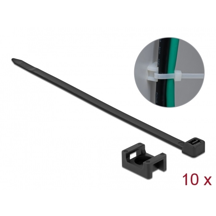 DeLOCK 18886. Soort: Screw mount cable tie, Materiaal: Nylon, Kleur van het product: Zwart. Breedte: 16 mm. Aantal per verpakking: 10 stuk(s)